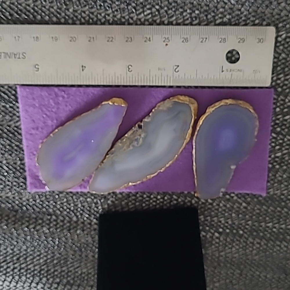 3 Genuine purple gold Agate slices w magnetic back  home decor kitchen appliance